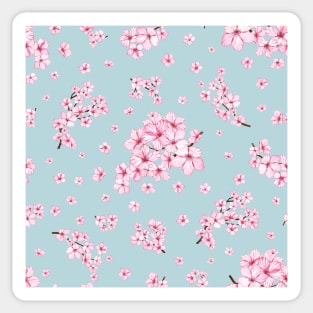 Blooming Sakura branch. Cherry blossom flowers. Romantic translucent watercolor flowers print Sticker